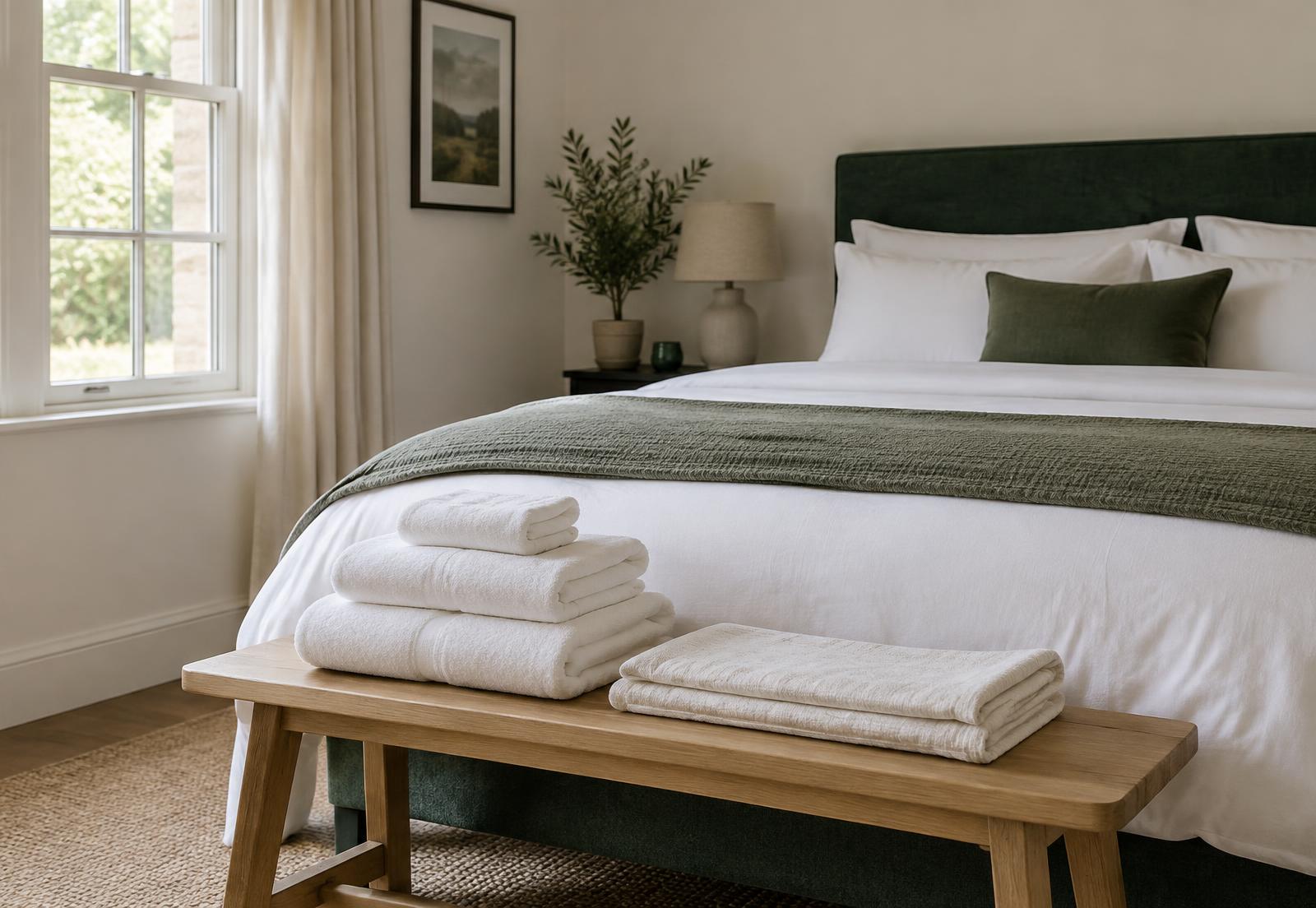Chambre impeccable avec linge propre plié